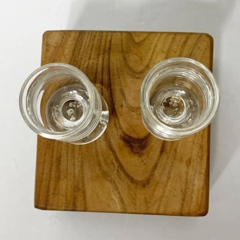 Vintage Clear Bubble Ball Base Shot Glasses Set Of 2 Tequila Retro Barware Glass